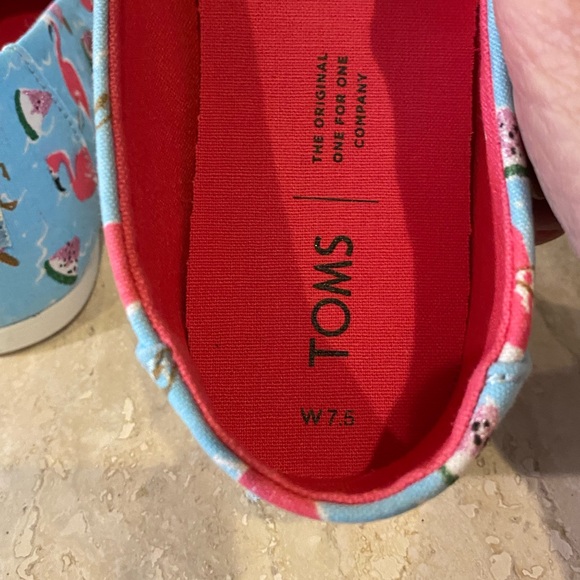 NWT NIB Toms Classic Flamingo Party Glitter Watermelon Slip On Shoes, 7.5 - Picture 8 of 11